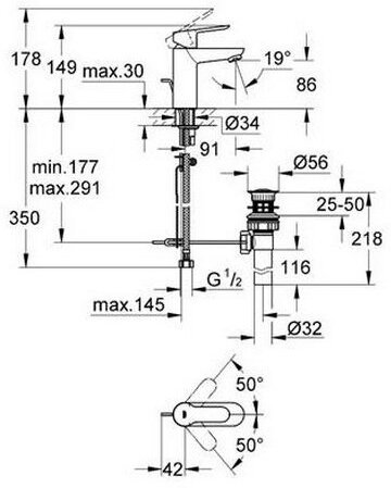 Смеситель Grohe BauEdge для раковины (с донным клапаном) 23328000