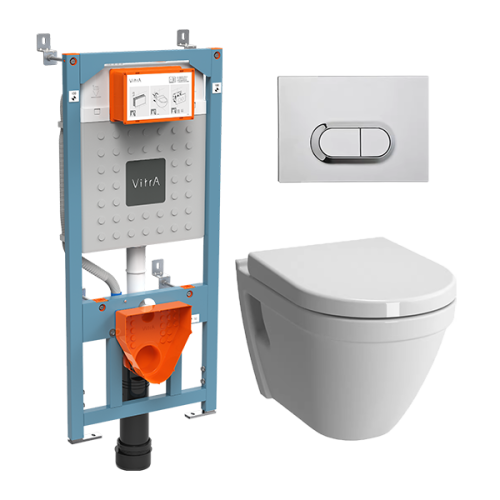 Инсталляция Vitra с унитазом S50 без смывного обода, с микролифтом, кнопка хром
