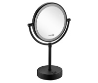 Зеркало косметическое WasserKRAFT K-1005BLACK с LED-подсветкой двухстороннее, стандартное и с 3-х кратным увеличением