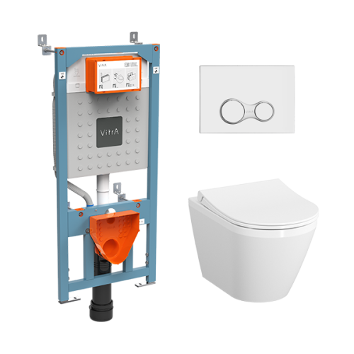 Инсталляция Vitra с унитазом Vitra Integra Round с микролифтом, кнопка хром