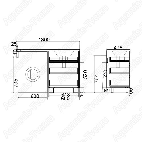 Тумба с раковиной эстет dallas luxe 120 напольная 3 ящика l