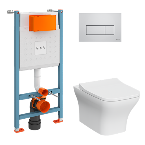 Инсталляция Vitra с унитазом Vitra Zentrum Square с микролифтом, кнопка хром