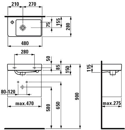 Раковина Laufen Pro S 48см (L) подвесная/для мебели