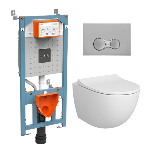 Инсталляция Vitra с унитазом Vitra Sento с микролифтом, кнопка хром матовый