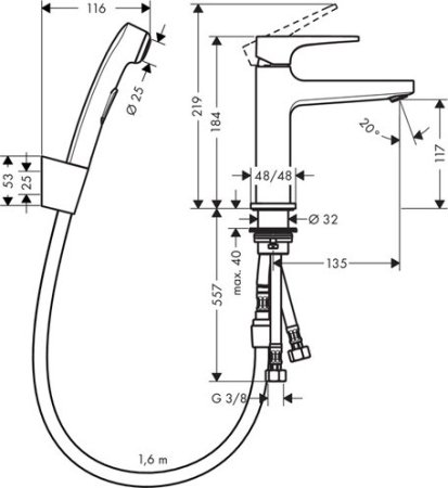 Смеситель Hansgrohe Metropol Loop для раковины с гигиеническим душем