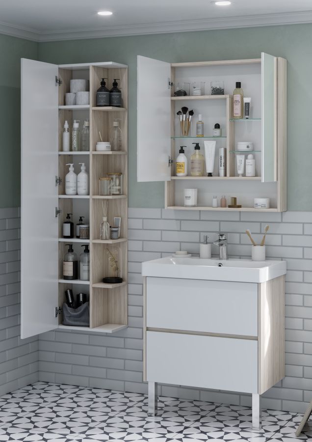 Шкаф-зеркало Aquaton Сканди 70см дуб верона/белый глянец