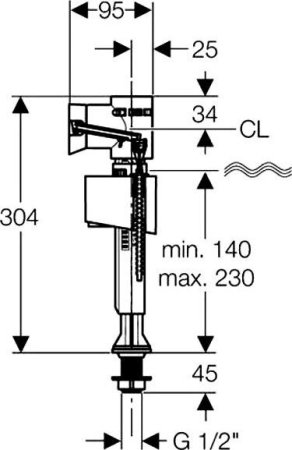 Впускной клапан Geberit ImpulsBasic340 1/2 (подвод воды снизу)