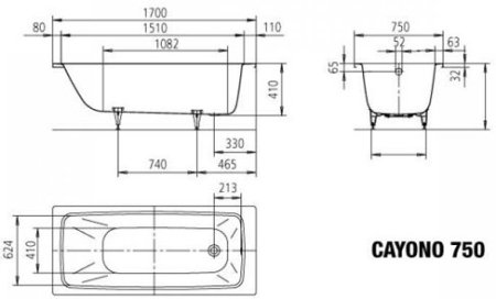 Стальная ванна Kaldewei Cayono 170x75