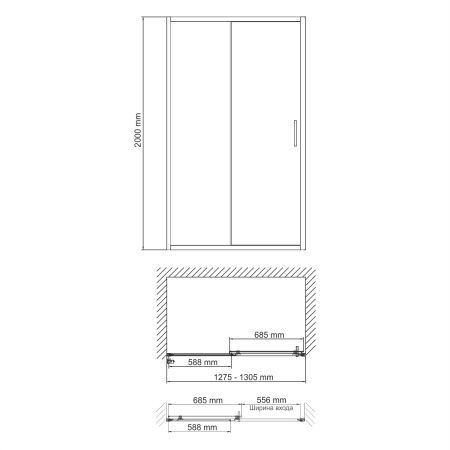 Душевая дверь в проем WasserKRAFT Tauber 130x200 64S30