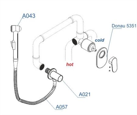 Смеситель WasserKRAFT Donau A15357 для гигиенического душа 120см (комплект)