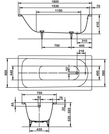 Стальная ванна Kaldewei Saniform Plus 160x75 с покрытием easy clean 112500013001