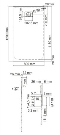 Душевой поддон WasserKRAFT Main 41T 120x80