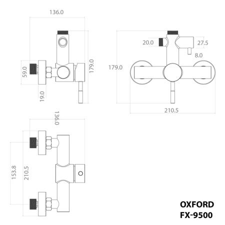 Душевая система Fixsen Oxford (графит) FX-9500F