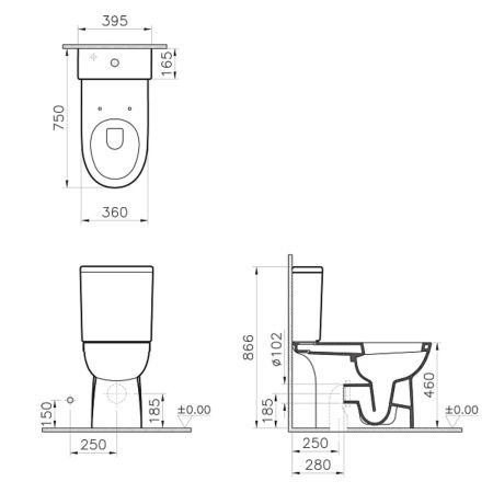 Унитаз-компакт Vitra Conforma  для людей с огр.возможностями 9832B003-7204