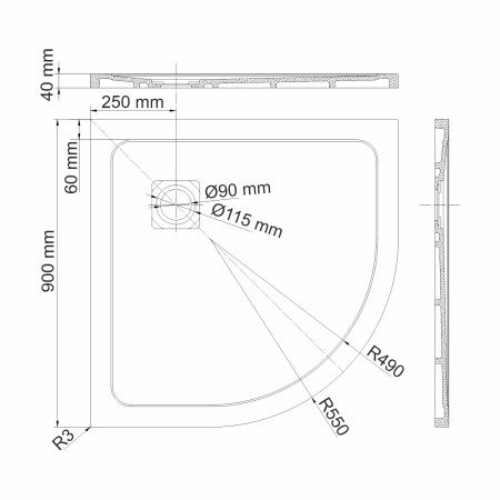 Душевой поддон WasserKRAFT Rhin 44T01 90х90