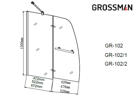 Шторка на ванну Grossman GR-102/1 150x100