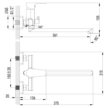 Смеситель Lemark Plus Factor LM1651C для ванны