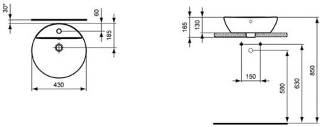 Раковина Ideal Standard Connect Sphere 43см накладная