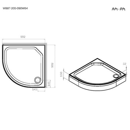 Душевой поддон Am.Pm X-Joy W88T-205-090W64  90х90 