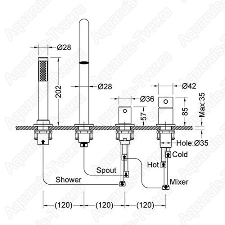 Смеситель Timo Saona на борт ванны 4 элемента