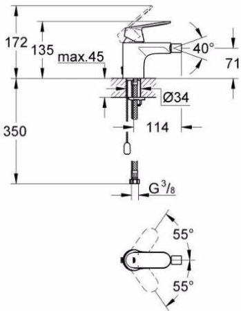 Смеситель Grohe Eurosmart Cosmopolitan для биде без донного клапана 32840000