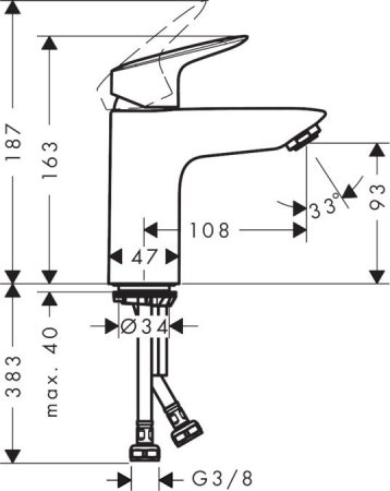 Смеситель Hansgrohe Logis для раковины с донным клапаном Клик-Клак 71107000