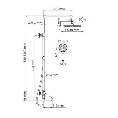 Душевая система WasserKRAFT A188.208.207.PG Thermo