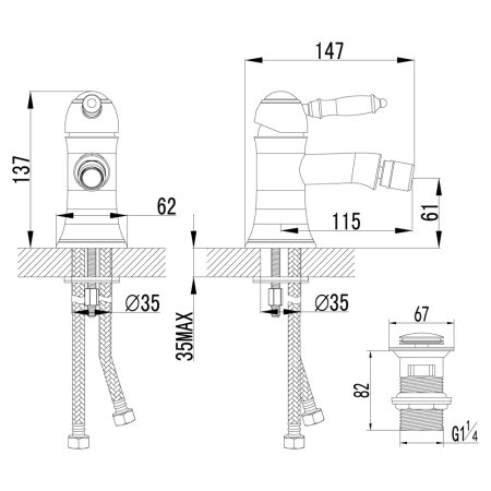 Смеситель Lemark Villa для биде с донным клапаном LM4808B