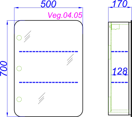 Шкаф-зеркало Aqwella Вега 50см Veg.04.05