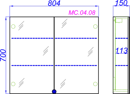 Шкаф-зеркало Aqwella МС 80см MC.04.08