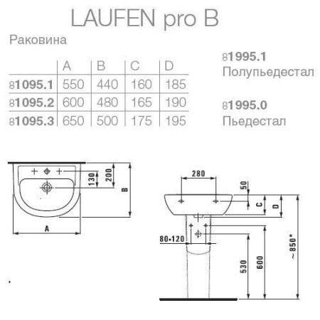 Раковина Laufen Pro B с полупьедесталом 55см