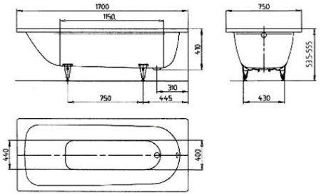 Стальная ванна Kaldewei Saniform Plus 170x75