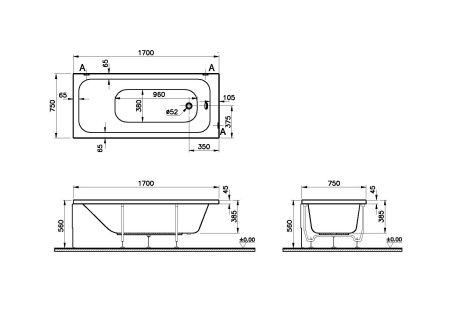 Акриловая ванна Vitra Optimum Neo 170x75