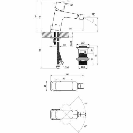 Смеситель Ravak 10° RS 055.00 для биде с донным клапаном X070155