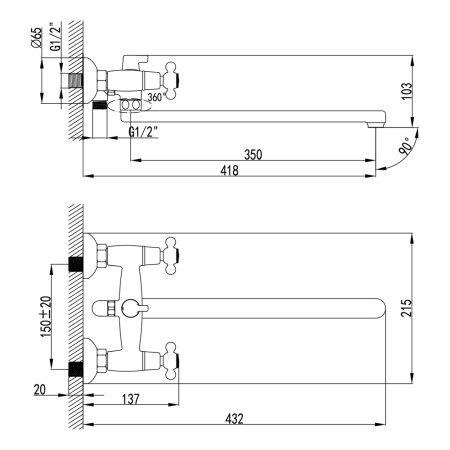 Смеситель Lemark Standard LM2112C для ванны