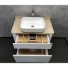 Тумба с раковиной Comforty Лондон 90-2 белый глянец с бежевой столешницей