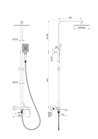 Душевая система Wonzon & Woghand Diamond графит WW-88739011-BGM