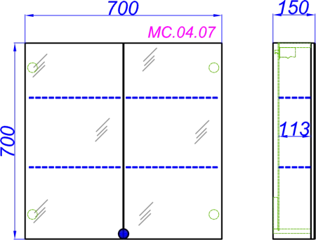 Шкаф-зеркало Aqwella МС 70см MC.04.07