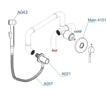 Смеситель WasserKRAFT Main A14157 для гигиенического душа 120см (комплект)