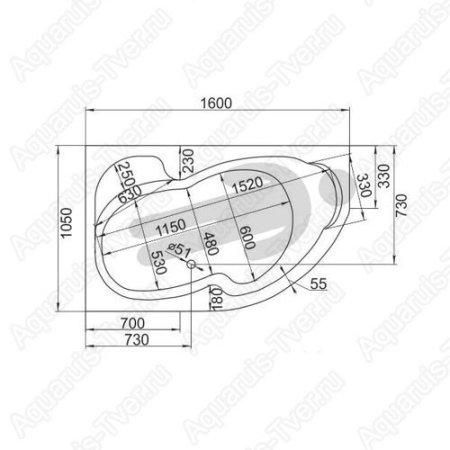 Акриловая ванна 1Marka Aura 160x105 (L)
