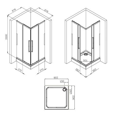 Душевой уголок Am.Pm Func 90x90 W84G-403-9090-BT