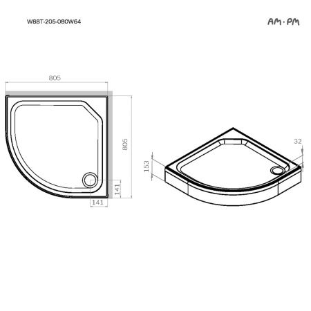 Душевой поддон Am.Pm X-Joy W88T-205-080W64 80х80