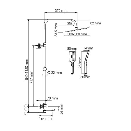 Душевая система WasserKRAFT A199.260.201.BG Thermo