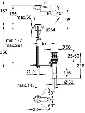 Смеситель Grohe BauClassic для биде с донным клапаном 32864000