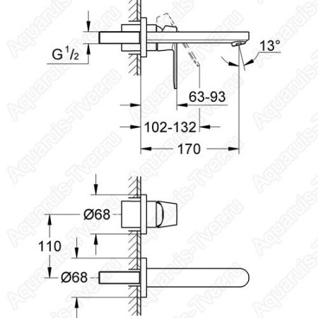 Смеситель Grohe Eurosmart Cosmopolitan для раковины настенный (внешняя часть) 19381000