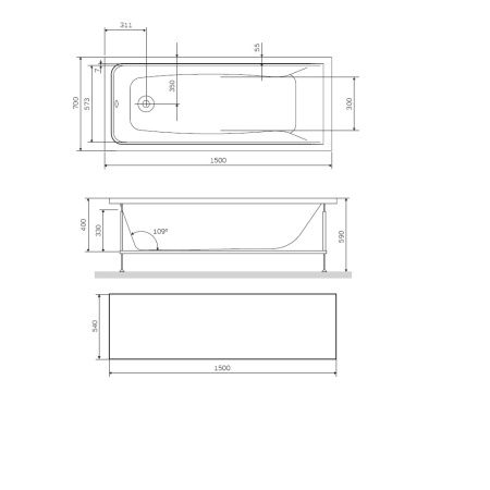 Экран для ванны Am.Pm Gem 150см W90A-150-070B-P