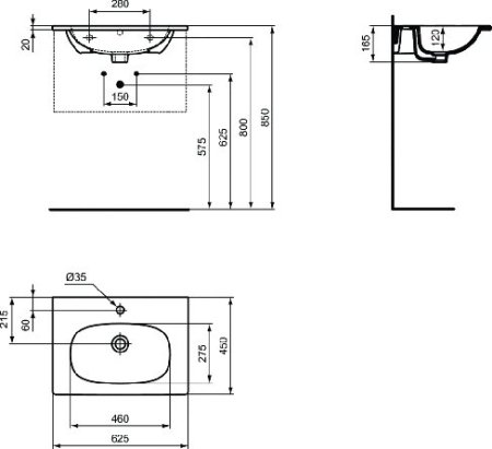 Раковина Ideal Standard Tesi 60см подвесной/для мебели