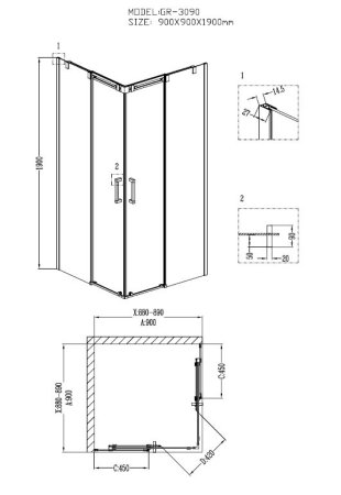 Душевой уголок Grossman GR-3090 Galaxy 90x90 Душевой уголок Grossman GR-3090 Galaxy 90x90