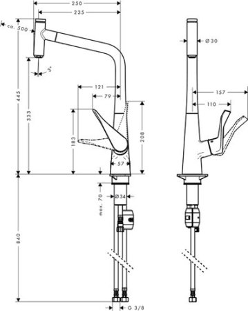 Смеситель Hansgrohe Metris Select для кухни с выдвижной лейкой (хром)