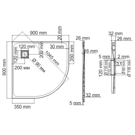 Душевой поддон WasserKRAFT Elbe 74T 90x90 (черный) 74T01